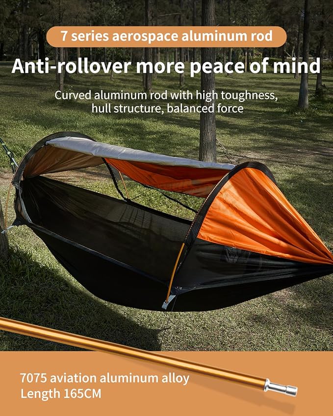 Camping Hammock Tent with Mosquito Net and Sunshade Extra Large for 2 Person Lightweight Hanging Hammocks Tree Straps Bivvy Ground Tent for Outside Hiking and Travel