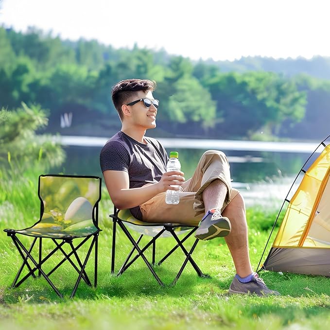 Lively Easter Egg Portable Camping Chairs Folding Chair - Durable Oxford Fabric Lightweight Iron Frame Easy Fold Design - Ideal for Outdoor Activities Camping Fishing and Travel