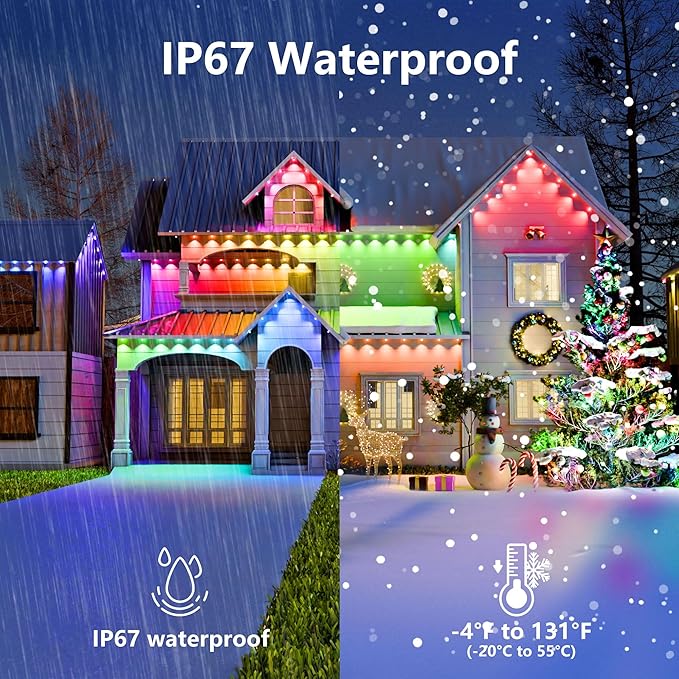 ASLONG Permanent Outdoor Lights with App &amp Remote 100ft Smart Eaves Lights with RGBW LEDs Endless Light Colors Daily and Accent Lighting IP67 Waterproof for Halloween Christmas Holiday Part