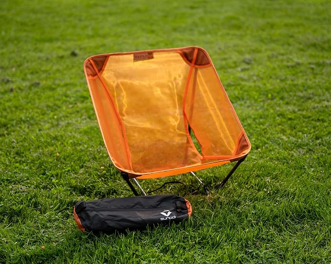 Ultralight Backpacking Chair Aluminium Alloy Legless Ground Chair Foldable Camping Chair for Adult Hiking Camping Picnic Fishing RV Balcony Paddleboard Beach Indoor (Orange)