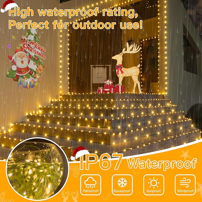 Ollny Christmas Lights 1000 LED 330 FT IP67 Waterproof Plug in Christmas Tree Lights with Remote 8 Modes 3 Timers Dimmable House Xmas Indoor Decorations String Light (Warm White) (Pack of 2)