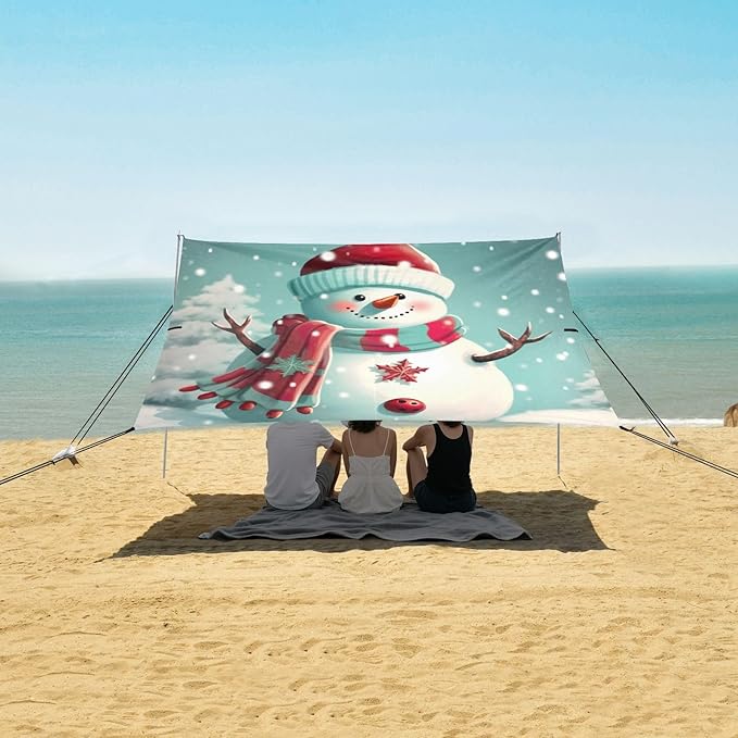 Christmas Snowman SnowflakeCamping Sun Shelters 9.2 x 10.5 FT Beach Canopy Tent Sun Shade with Carrying Bag for Camping Trips Fishing Backyard Fun or Picnics 21341853