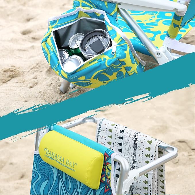 Old Bahama Bay Backpack Beach Chair 2 Pack Aluminum Lightweight Reclining 5-Position Lounge Chair for Adults Heavy Duty Support 400 LBS Portable Folding with Cooler Bag Camping Chair for Sand Outdoor