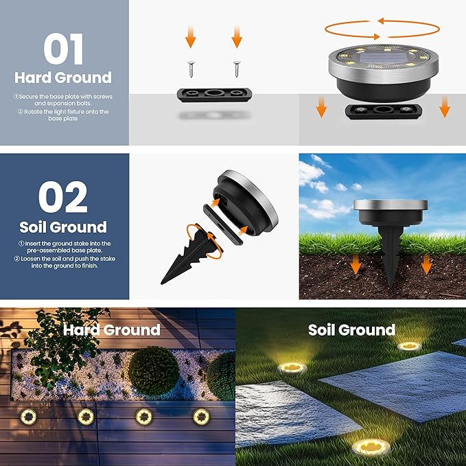 SOLPEX 16 Pack Solar Ground Lights Outdoor Waterproof Solar Powered Pathway Lights Landscape Lighting for Garden Walkway Driveway Backyard Decor (Warm White)