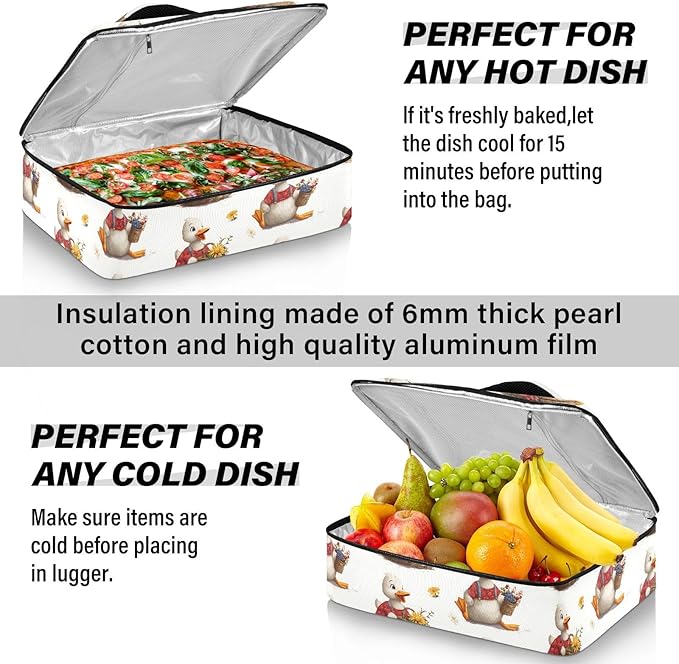 Casserole Carrier Cartoon DuckInsulated Casserole Carrier for Hot or Cold Food Thermal Lunch Tote for Potluck Parties Picnic Beach Fits 9 x 13 Inches Baking Dish