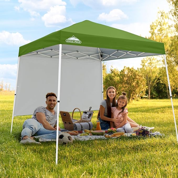 EAGLE PEAK 10x10 Pop Up Canopy Tent with Sidewall Compact Portable Slant Leg Instant Sun Shelter for Beach Sports &amp Camping 10x10 Base 8x8 Top Green