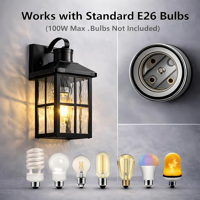 2 Pack Motion Sensor Outdoor Porch Light: Dusk to Dawn Weatherproof Exterior Wall Lights Fixture Black Outside Coach Lamp for House Garage Patio Front Door