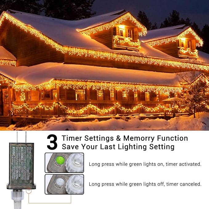 Brizled Christmas Icicle Lights 29ft 360 LED Outdoor Icicle Lights Color Changing with Remote 11 Function Connectable Christmas Lighting Warm White &amp Multicolor Xmas Lighting for Xmas Home Weddi