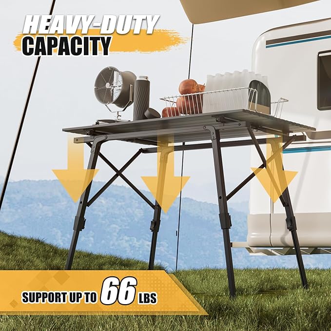 MADOG Portable Aluminum Camping Table 35'' Lightweight Outdoor Folding Table Roll Up Desk with Carry Bag for Travel Picnic and Camp Black