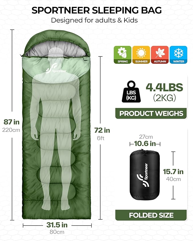 Sportneer Sleeping Bag for Adults &amp Kids Cold Weather &amp Warm Waterproof Camping Sleeping Bag Compact Portable for Camping Hiking &amp Travel