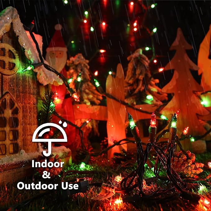 BrizLabs Red &amp Green Christmas Lights 300 Counts 69.6ft Mini String Lights Connectable UL Certified Incandescent Christmas String Lights Plug-in Tree Lights for Indoor Outdoor Xmas Home Decor
