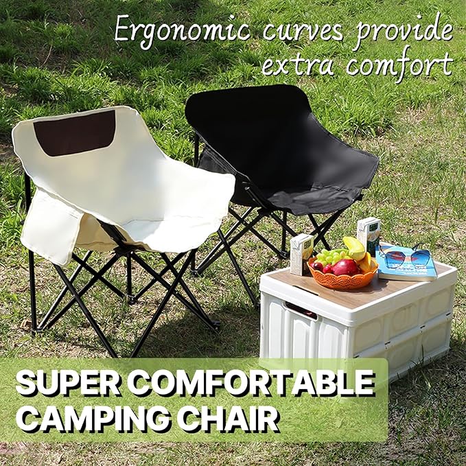 Outdoor Folding Moon Chair Portable Camping Chair Leisure Back Chair Picnic Fishing Chair Super Load-Bearing and Easy to Store (White)