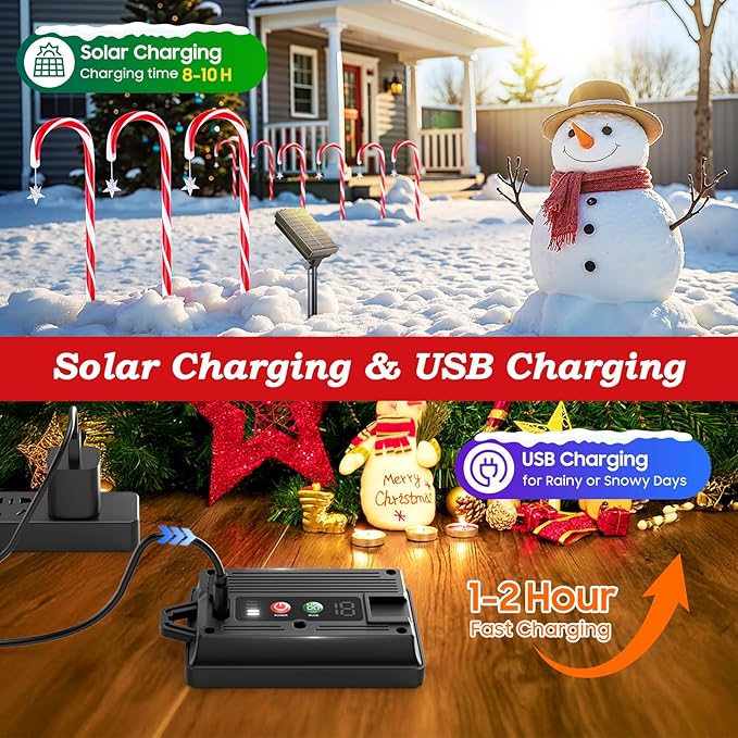 24 Pack Upgraded Solar Candy Cane Lights Outdoor Christmas Decorations Outdoor Solar Christmas Pathway Lights Waterproof with USB Charging 10 Modes for Yard Garden Lawn Path Walkway Party Xmas Decor