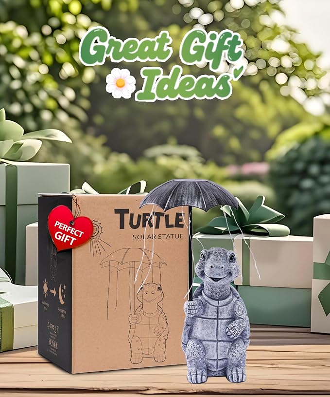 Nacome Solar Turtle Garden Decor Outdoor Statues: Holding Umbrella with String Lights Patio Yard Lawn Outside Decorations - Birthday Gifts for Mom Grandma Women Sister(Grey)