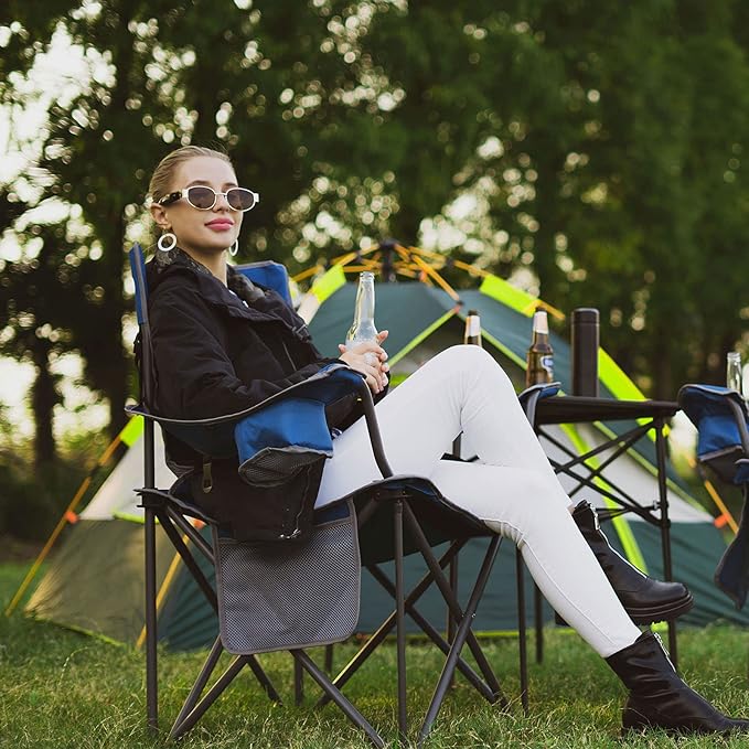 SUNNYFEEL XXL Oversized Camping Chair Heavy Duty 500 LBS for Big Tall People Above 6'4 Padded Portable Folding Sports Lawn Chairs with Armrest Cup Holder &amp Pocket for Outdoor/Travel/Picnic/Camp