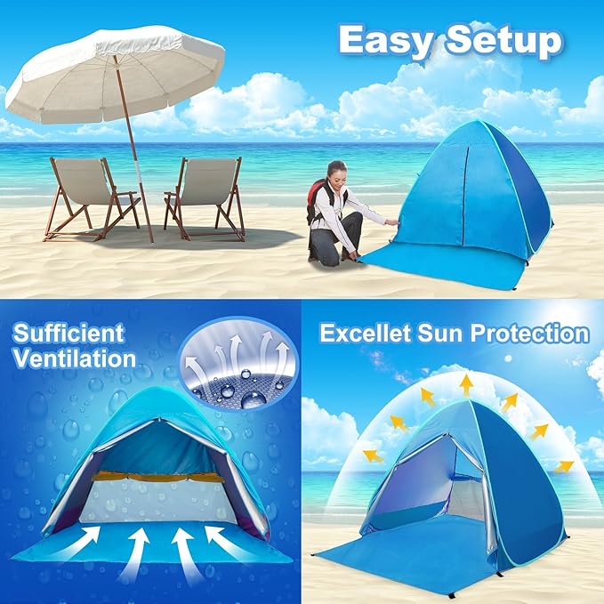 Automatic Pop Up Beach Tent Instant Portable Quick Sun Shelter for 2-3 Persons (Orange)