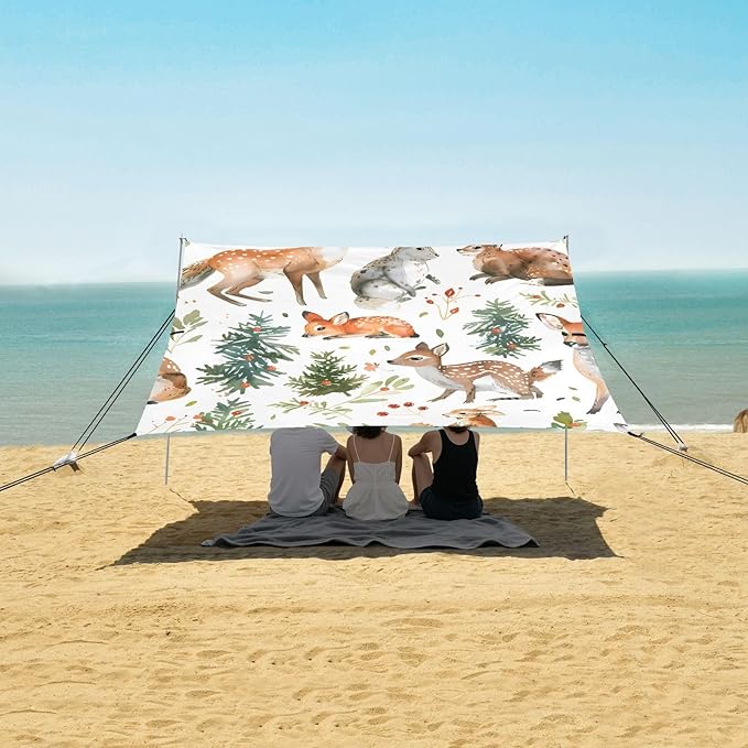 Forest Animals Camping Sun Shelter Beach Tent Portable Beach Sun Shade Outdoor Canopy for Camping Trips Fishing Picnic