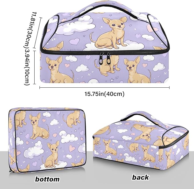 Casserole Carrier Loveliness Pattern Dog and HeartInsulated Casserole Carrier for Hot or Cold Food Thermal Lunch Tote for Potluck Parties Picnic Beach Fits 9 x 13 Inches Baking Dish