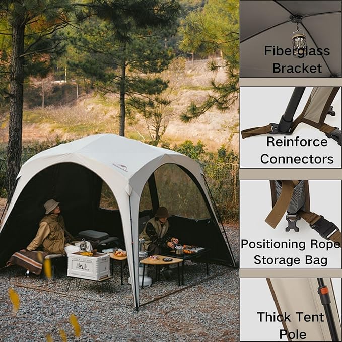 Naturehike Quarter/Hexagonal Camping Tent Canopy Sun ShadeOutdoor Tent for CampingFishingPicnics Canopy Available with Ground ClothDoor Curtains Connector (Connector Large and Medium)