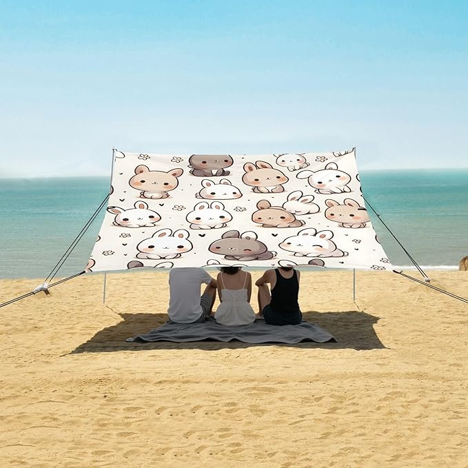 Cute Rabbit Camping Sun Shelter Beach Tent Portable Beach Sun Shade Outdoor Canopy for Camping Trips Fishing Picnic