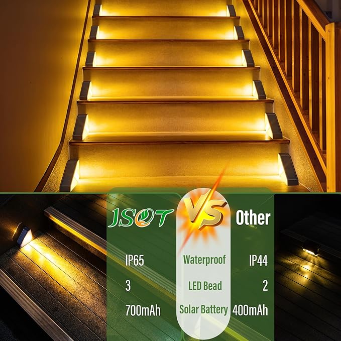 JSOT Solar Step Stair Lights Outdoor Yard Decor 12 Pack IP65 Waterproof Deck Lighting for Outside Solar Powered Solar Garden Light Decor for Fence Backyard Front Porch Step Balcony Wall Patio