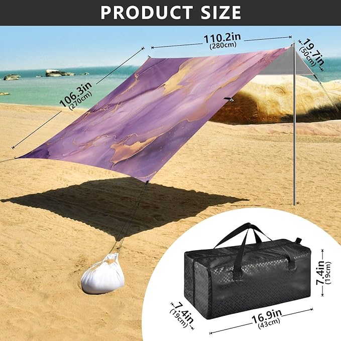 Camping Sun Shelters Purple and Golden Marble Beach Canopy 126 * 110.2in