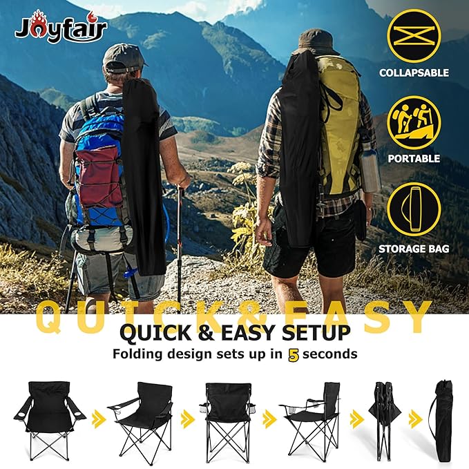 Joyfair Portable Camping Chair Outdoor Lawn Folding Chairs for Adults Heavy Duty Large Foldable Chairs for Beach Fishing Tailgating and More Outdoor Sport Carry Bag &amp Cup Holder
