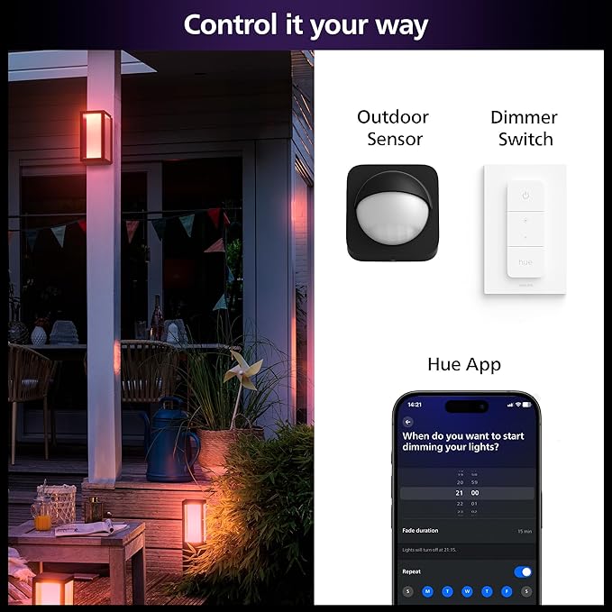 Philips Hue Impress Outdoor Wall Light (Hardwired) (6.1 x 9.4 in) 1 Pack White &amp Color Smart LED Light Voice Control Bridge Required
