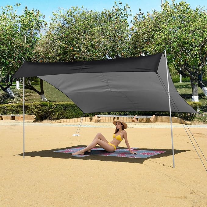 ALAZA Gold Rose Flower Beach Tent Sun Shelter UPF50+ Protection Beach Shade Canopy w/ 4 Sandbags for Outdoor Camping Fishing Backyard Fun Picnic 10x9 ft