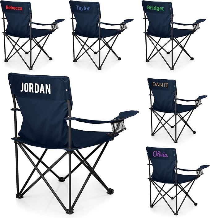 PICNIC TIME Personalized PTZ Camp Chair Custom Outdoor Camping Chair Beach Chair with Carrying Bag (Navy Blue)