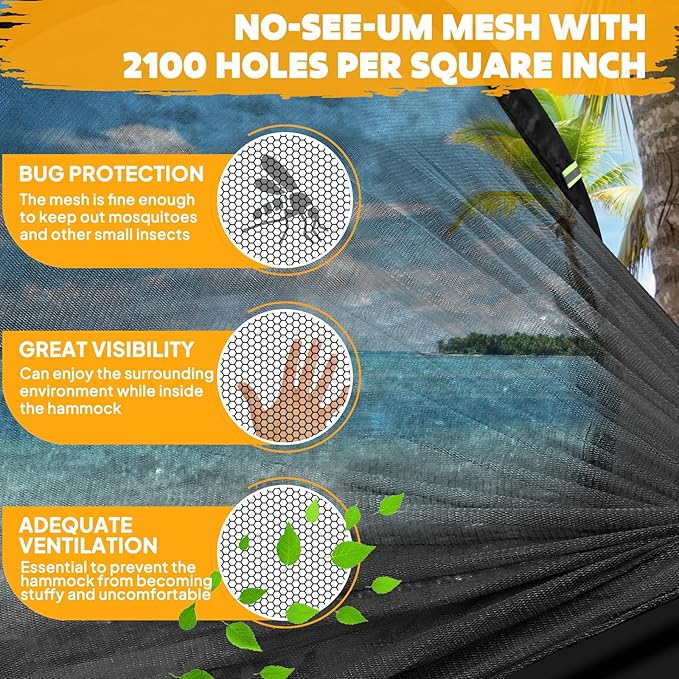 Chihee Ultra-Light Travel Camping Hammock Pop-up Net Hammock 660lbs Load CapacityBreathableQuick-Drying Parachute Nylon 2 Premium Carabiners2 Tree Slings Included for Outdoor Backpacking Hiking