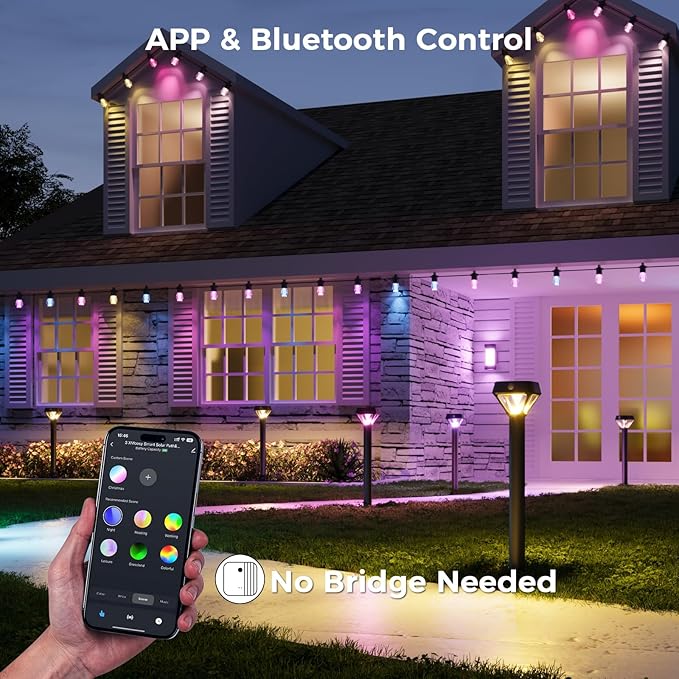 XMCOSY+ Smart Solar Pathway Lights Bluetooth APP Control with Motion Sensor 150LM RGBCW Color Changing Landscape Lighting for Yard Garage Garden Lawn IP65 Waterproof 2 Pack