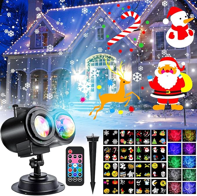 Christmas Projector Lights Outdoor LED Snowflake Projector Lights Outdoor Waterproof with Remote Control &amp Timer Holiday Projector for Christmas Halloween Party Yard Garden Decoration