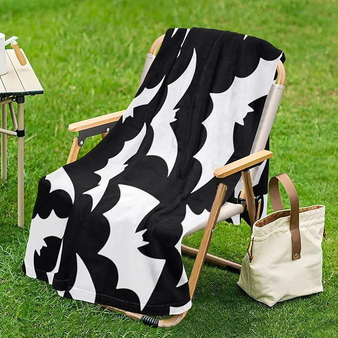 Large Cozy Blanket Halloween Bat Black and White Blankets For Teen Girls 50 x 70 Inch