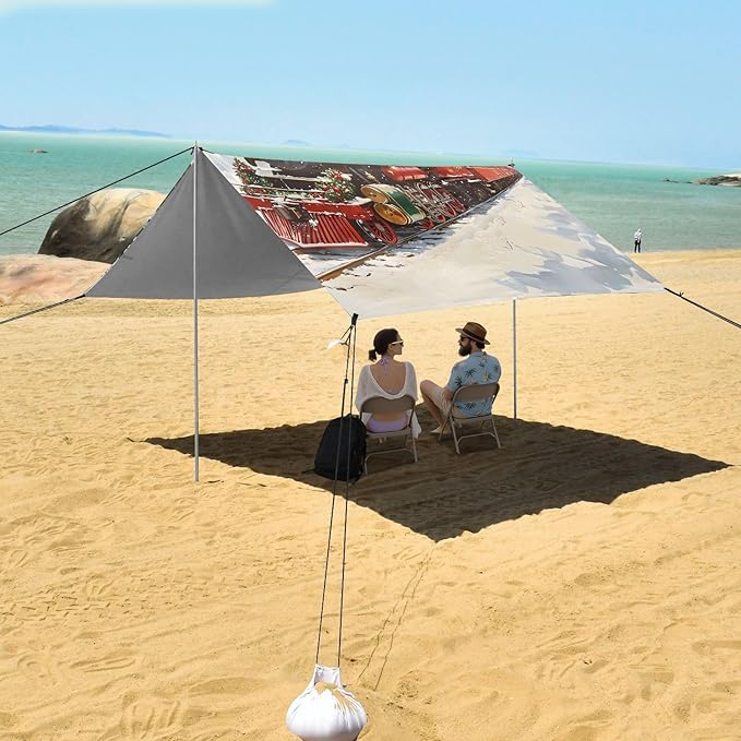 Beach Tent Sun Shelter Christmas Train Lightweight &amp Easy Setup Beach Shade Canopy for Camping Fishing