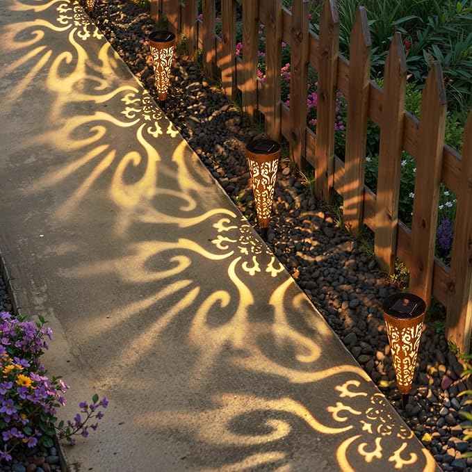 Go2garden 6Pcs Garden Solar Lights Outdoor Stakes Decorative Lighting for Yard Pathway Patio Decor Lawn Ornament (Red Copper)
