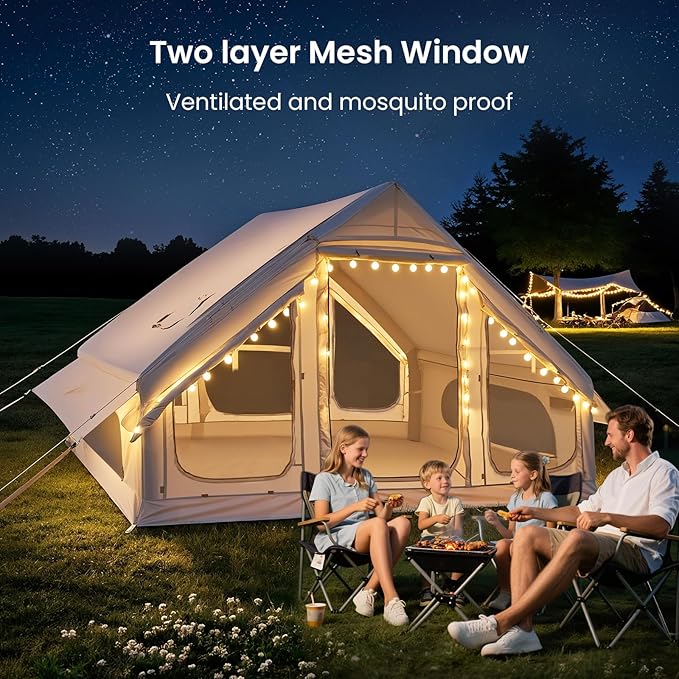 Inflatable Tents for Camping Super Easy to Blow Up Tent with Hand Pump Waterproof Oxford Cloth &amp Stove Jack Spacious Air Tent Hot Tents for 4-6 People