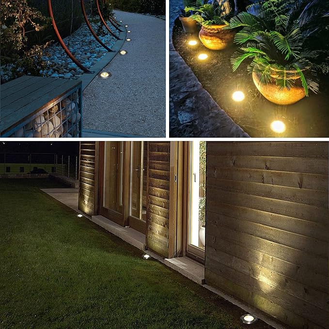 LED Landscape Lights 12 Pack 7W Ground Lights With 24 Connectors Low Voltage In-Ground Well Pathway Lighting Daylight White Waterproof for Driveway Deck Garden
