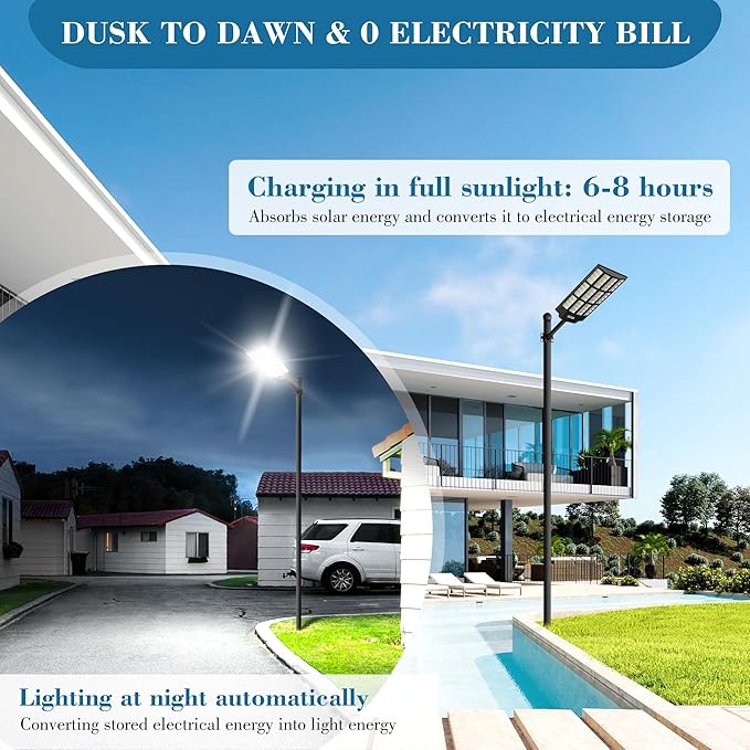 10000W Solar Street Light 7000K Solar Lights Outdoor Waterproof Motion Sensor Solar Security Light IP66 Waterproof Solar Street Lights Outdoor Dusk to Dawn for Parking Lot Yard Farm