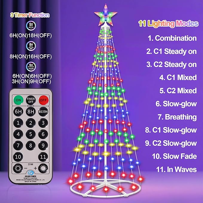 Forlivese 5FT Prelit Christmas Cone Tree Lights 204 LED Small Lighted Christmas Tree Light with Remote Timer 11 Modes Outdoor Christmas Tree for Yard Garden Decoration Multicolor &amp Warm White