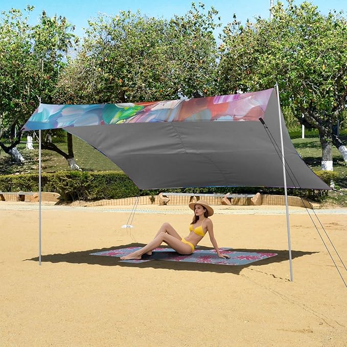 ALAZA Blooming Colorful Rose Flower Painting Beach Tent Sun Shelter UPF50+ Protection Beach Shade Canopy w/ 4 Sandbags for Outdoor Camping Fishing Backyard Fun Picnic 10x9 ft