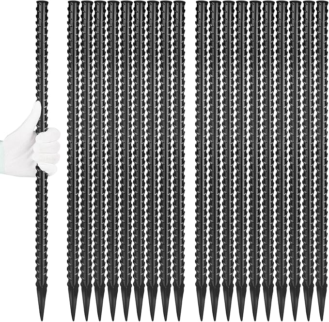 24 Inches Straight Rebar Stakes(20-Pack) 1/2 Diameter Steel Metal Stakes for Garden with Chisel Point End Heavy Duty Ground Anchors for Landscape Concrete Form Camping &amp Trapping Black