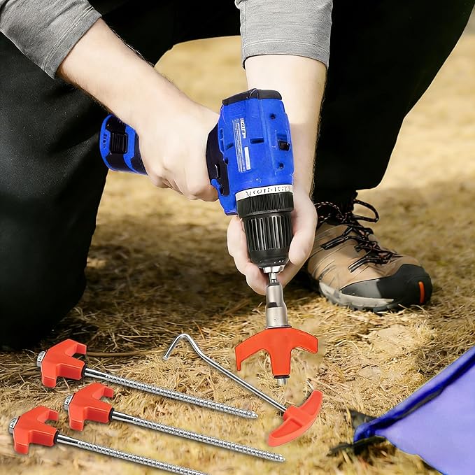 22 Packs Heavy Duty Screw-in Tent Stakes Kit Orange 8 Inch Ground Anchors Camping Stakes Metal Tent Pegs with Hex Socket T Pull Hook &amp Storage Case