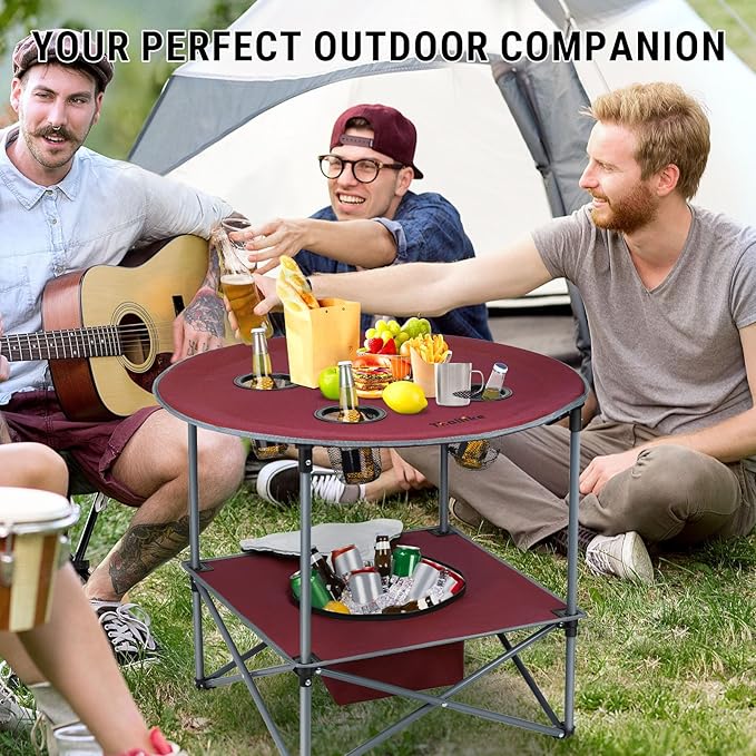 Portable Lightweight Folding Camping Table - Collapsible Foldable Picnic Camp Table with Cooler 4 Enlarged Upgraded Cup Holders and Carry Bag for Tailgating Beach BBQ RV Hiking Party Travel