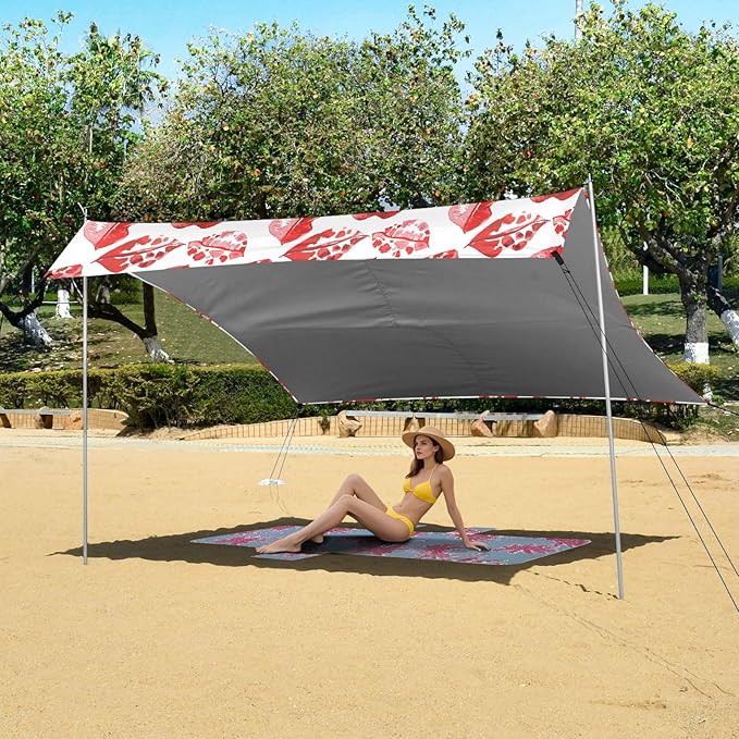 Camping Sun Shelters Leopard Design Lip Watercolor Textured Red Color Beach Canopy 126 * 110.2in
