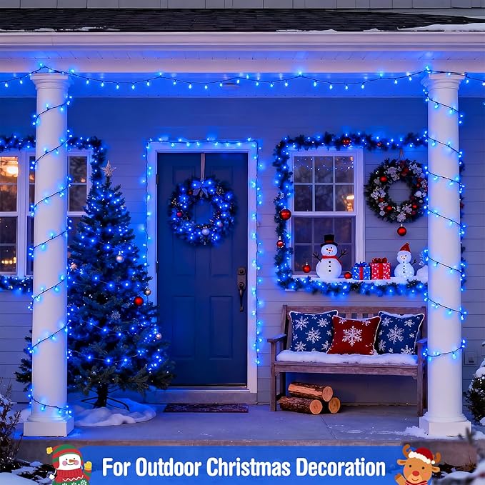 JMEXSUSS Blue 400 LED Christmas Lights Outdoor 132ft Christmas Tree Lights with Remote Indoor Blue String Lights Plug in for House Christmas Bush Decorations