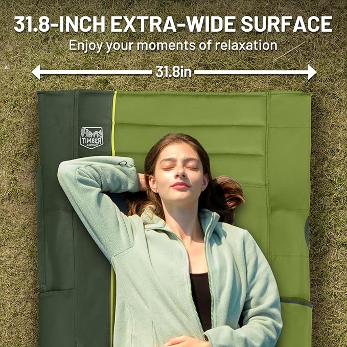 Timber Ridge 31.8 W Extra Wide Heavy Duty Camping Cot for Adult Easy Set Up Oversized Sleeping Cot with Carry Bag for Camping Travel and Outdoors Support up to 450lbs Green