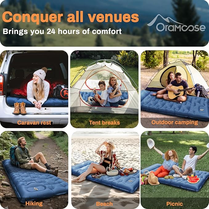 Sleeping Pad 6 Inch Sleeping Mat Camping Self Inflating Sleeping Pad for Camping with Pillow Built-in Foot Pump Ultralight Sleeping Pad Backpacking for Travel Hiking Tent Outdoor Adventure Camp Gear