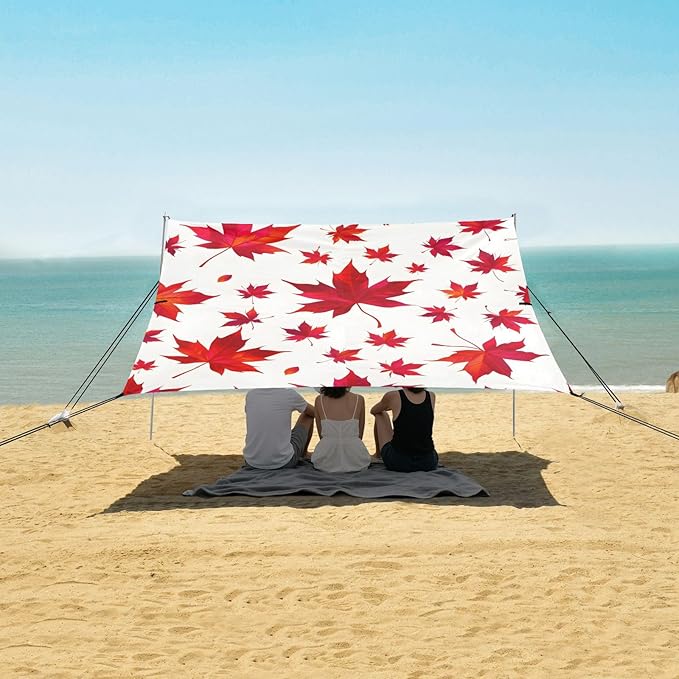 Bolaz Beach Canopy Tent Sun Shade9'×10.5' Large Family Beach Shade UPF50+- Outdoor Shade for Camping Trips FishingMaple Leaves