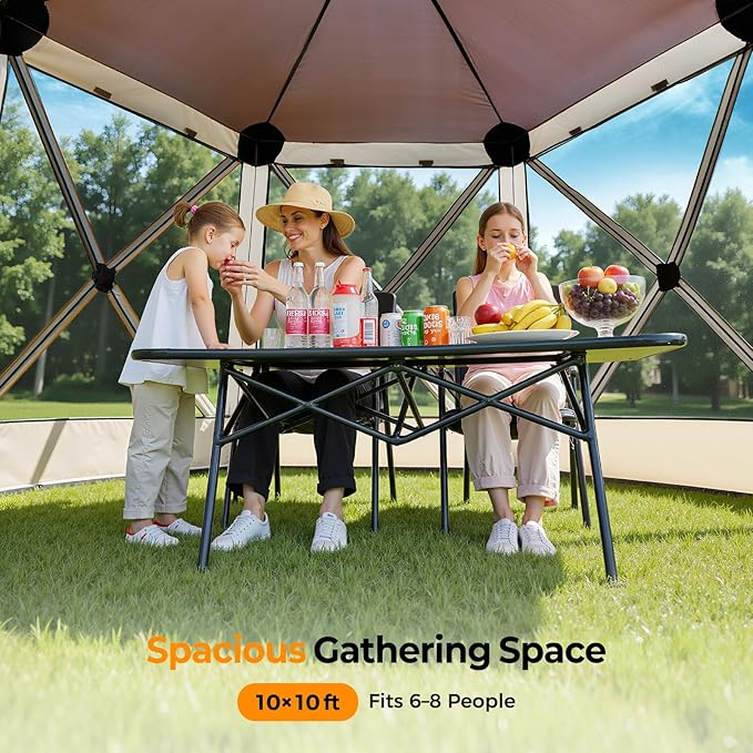 Tecoom 6-Sided 10x10ft Pop Up Gazebo Tent Screen House with Mosquito Netting Canopy for Camping Portable Sun Shelter with Removable Siedwalls for Outdoor Garden Activities